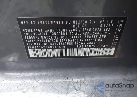 2017 Volkswagen Golf Tsi S 4-Door/Tsi Se 4-Door/Tsi Sel 4-Door/Tsi Wolfsburg Edition 4-Door from USA, damaged, VIN 3VW217AU9HM041510